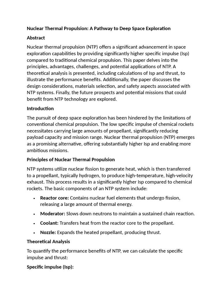 Nuclear Thermal Propulsion Pdf Spacecraft Propulsion Rocket
