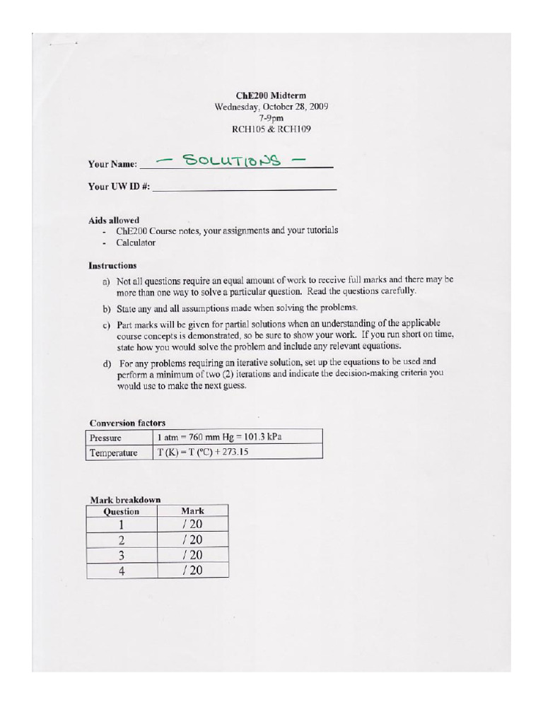 Che200 09midterm | PDF