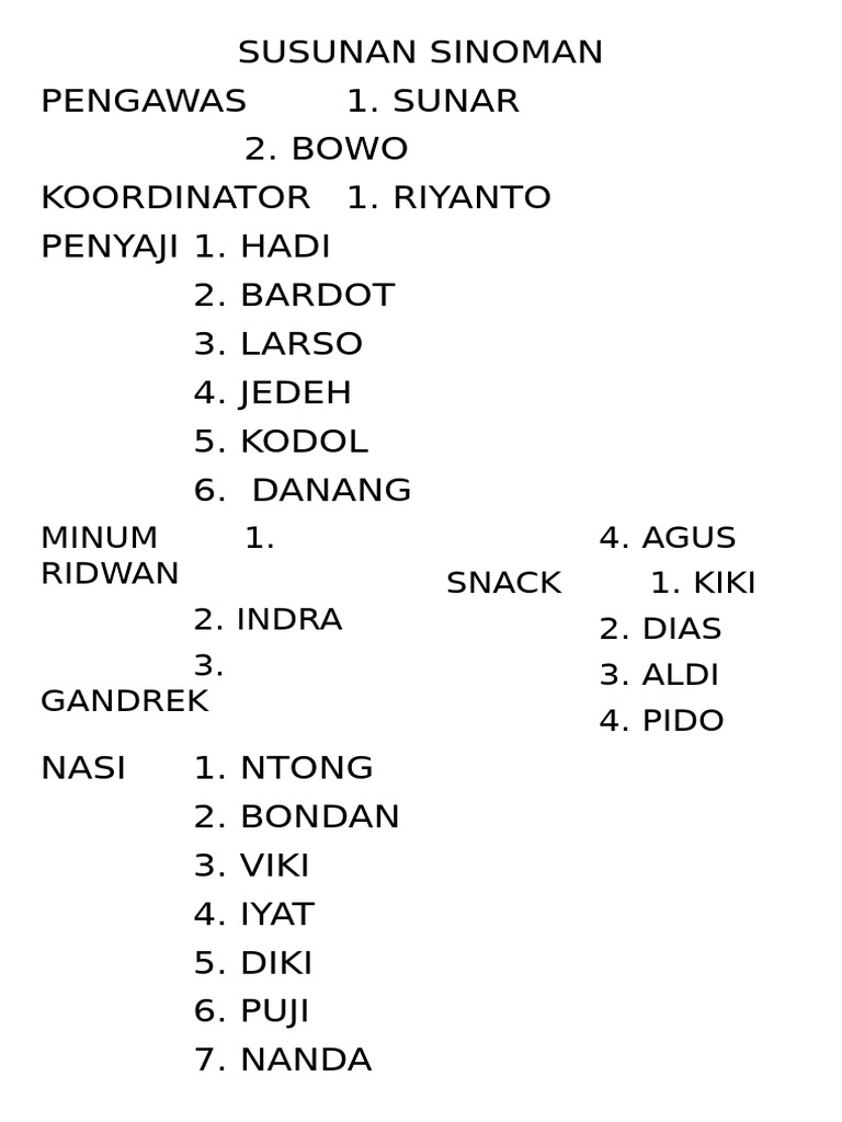 Susunan Tim Acara Sinoman | PDF