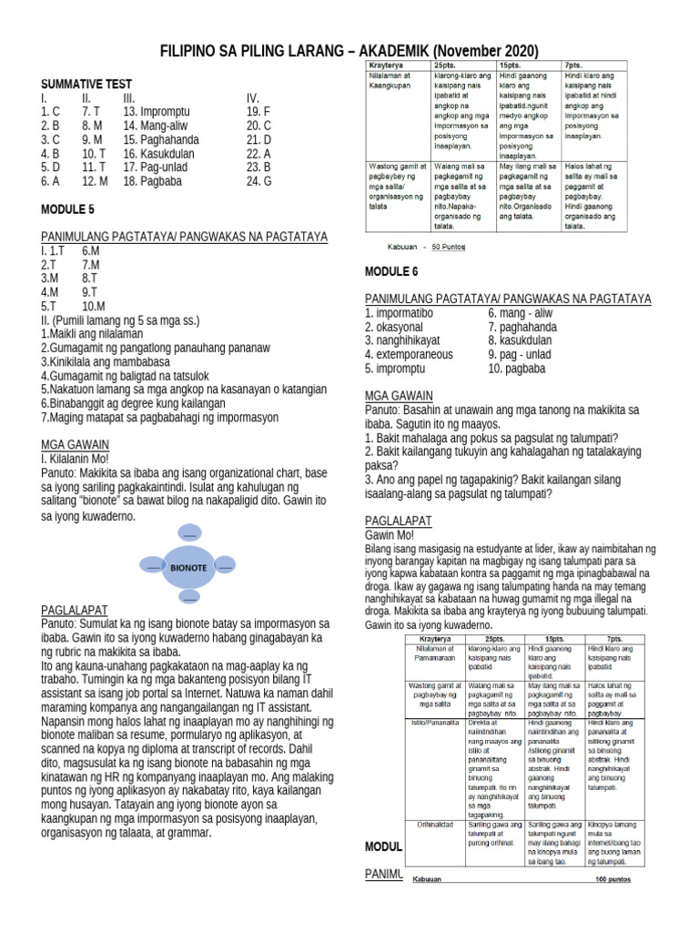 PILING LARANG AKAD Question and Answer Key NOVEMBER CYCLE | PDF