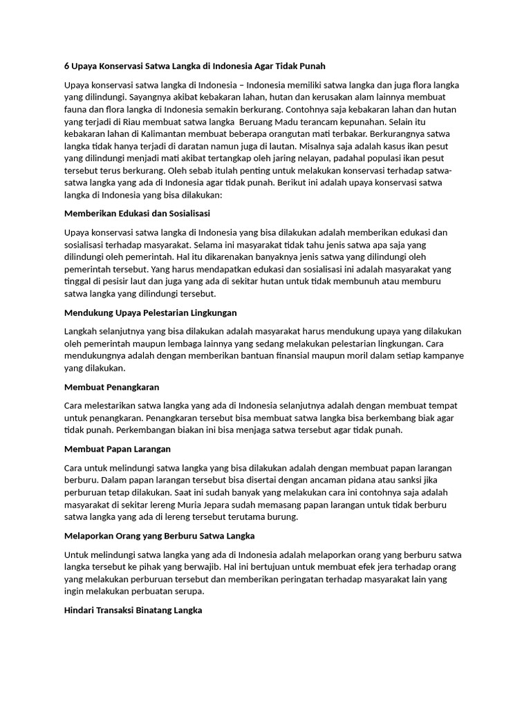 Upaya Konservasi Satwa Langka Indonesia | PDF