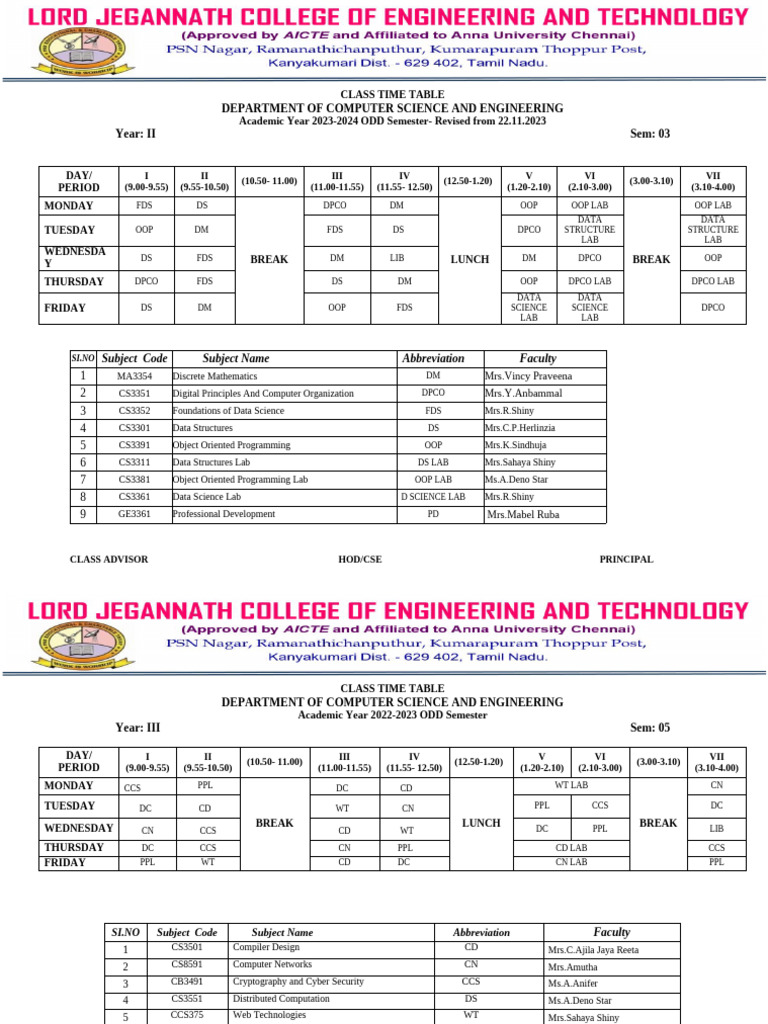Computer Science Class Timetable 2023 | PDF | Computer Engineering ...