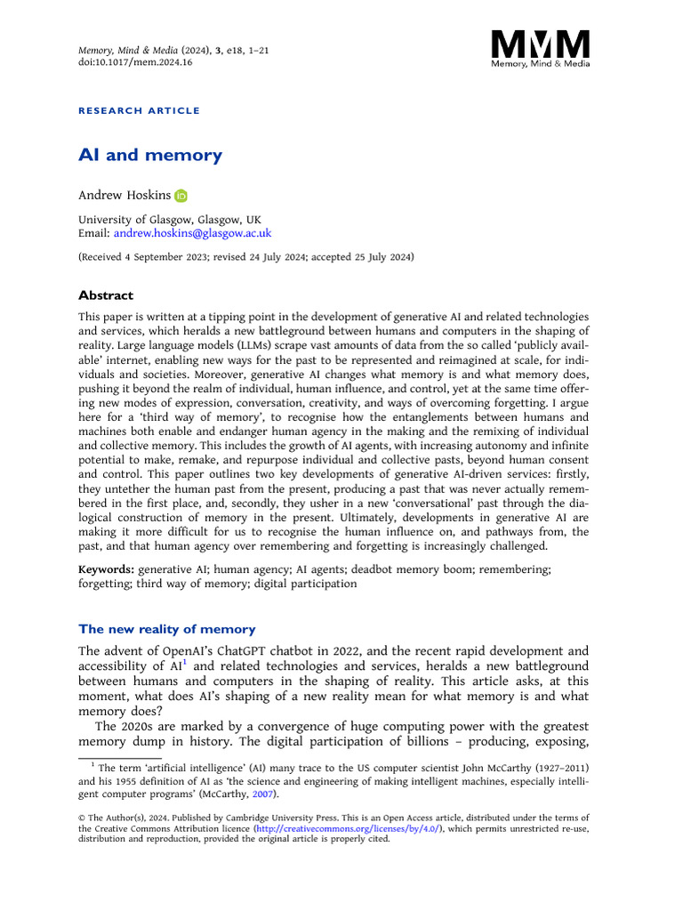 AI's Impact on Memory and Agency | PDF | Artificial Intelligence ...