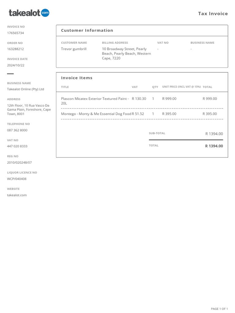 Takealot Tax Invoice 176565734 | PDF