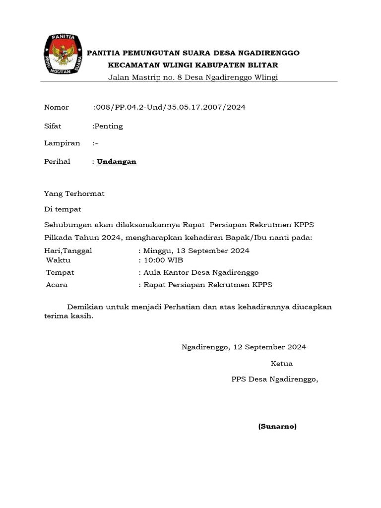 Rapat Rekrutmen KPPS Pilkada 2024 | PDF