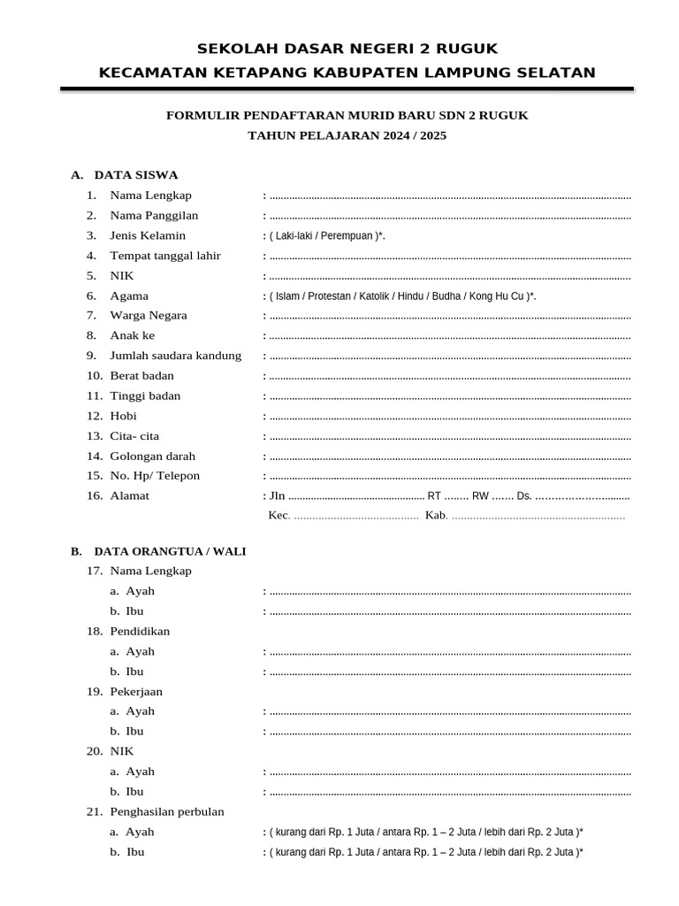 Formulir Siswa Baru Pdf