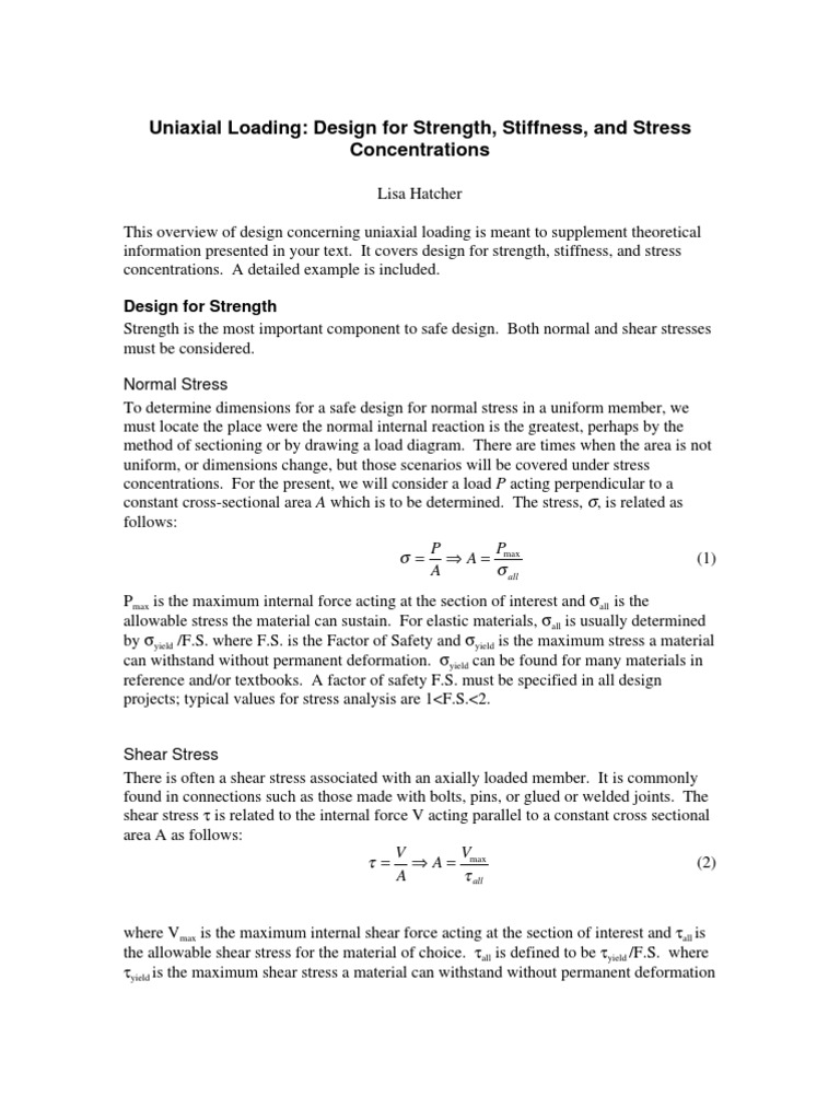 Uniaxial Loading Design Principles | PDF | Stress (Mechanics ...