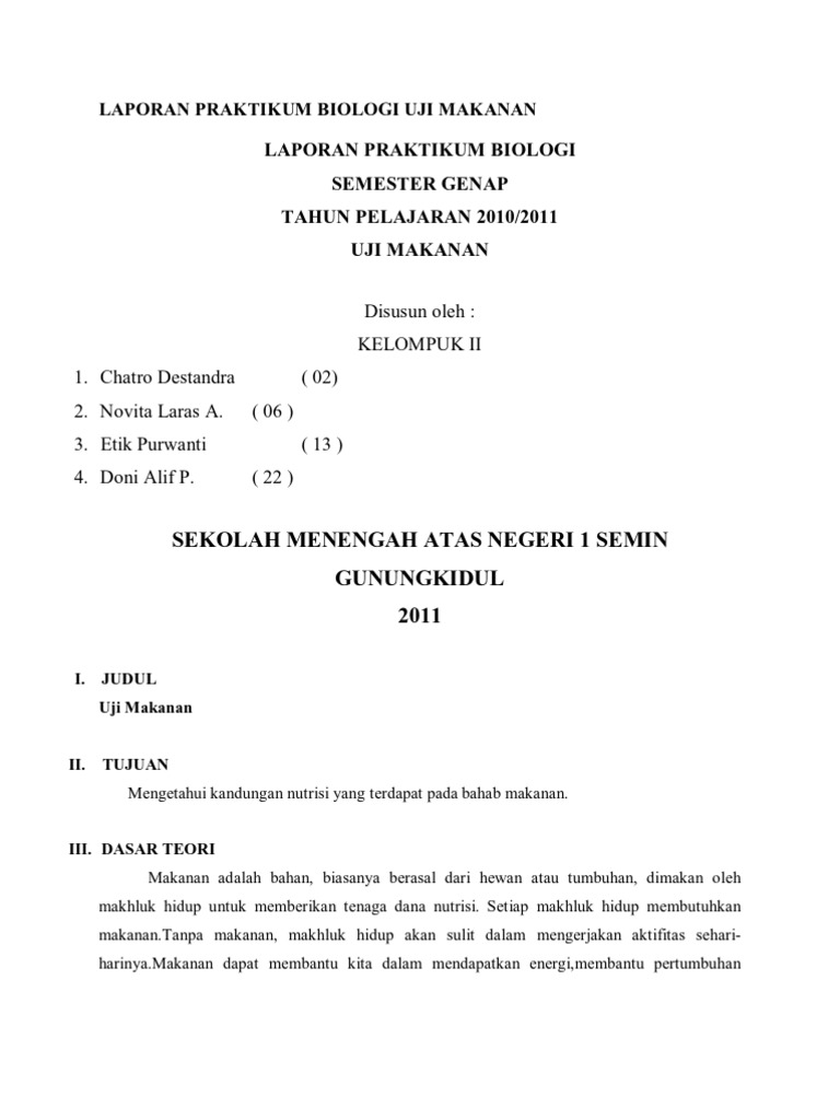 Laporan Praktikum Biologi Uji Makanan