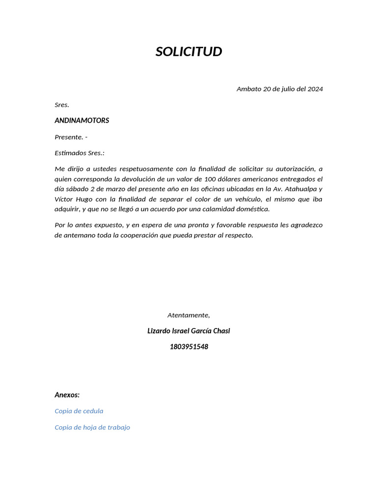 Ejemplo de carta de solicitud formal | PDF