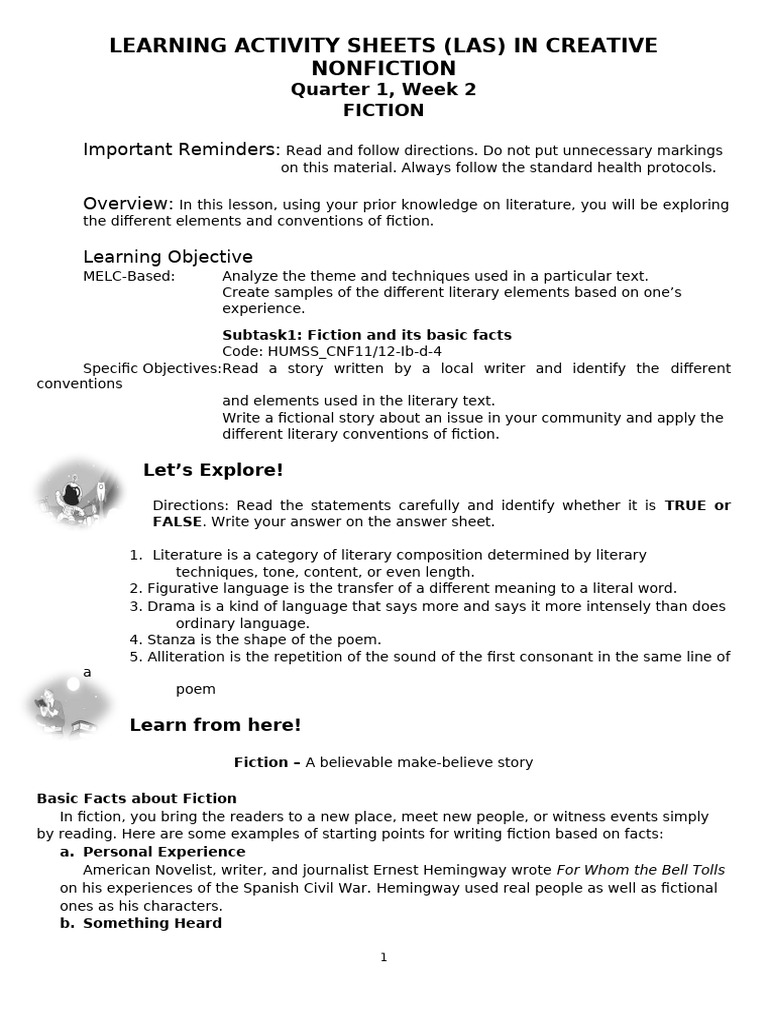 Creative Nonfiction Learning Activity | PDF | Narration | Lolita