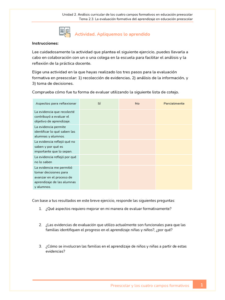 Evaluación Formativa en Preescolar | PDF | Evaluación | Educación de la ...