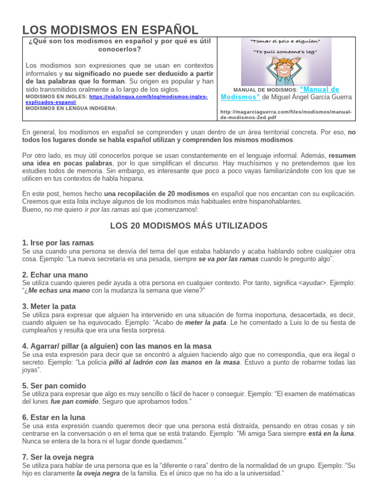 20 Modismos Comunes en Español | PDF | Lengua española