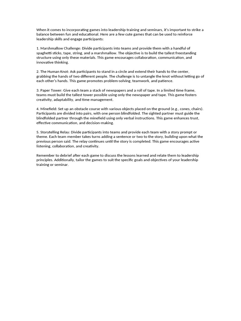 When It Comes To Incorporating Games Into Leadersh | PDF