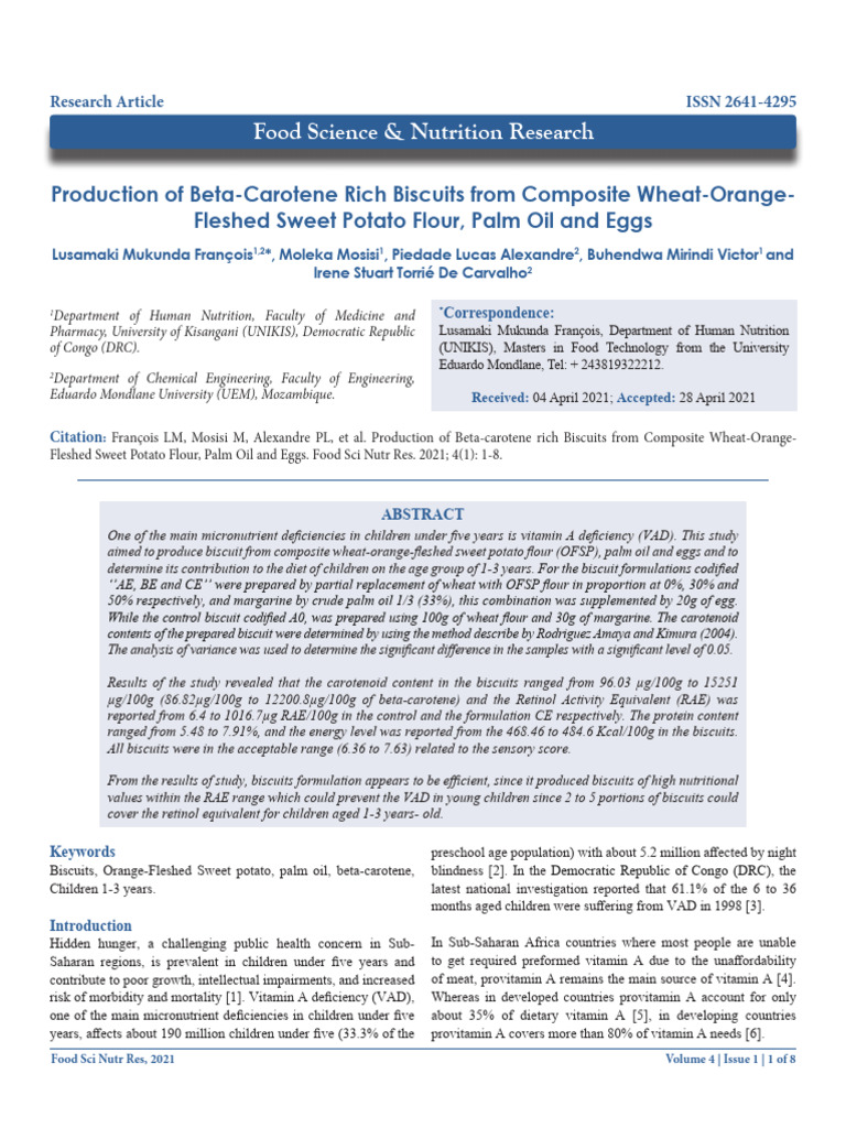 Production of BetaCarotene Rich Biscuits from Composite Wheat