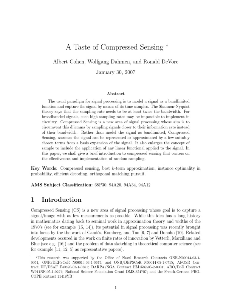 A Taste of Compressed Sensing | PDF | Matrix (Mathematics) | Basis ...