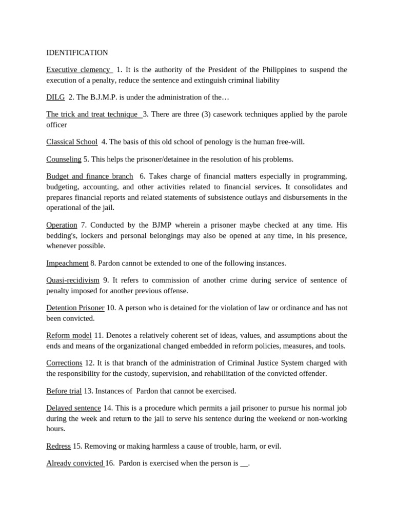 Questionnaire | PDF | Prison | Pardon