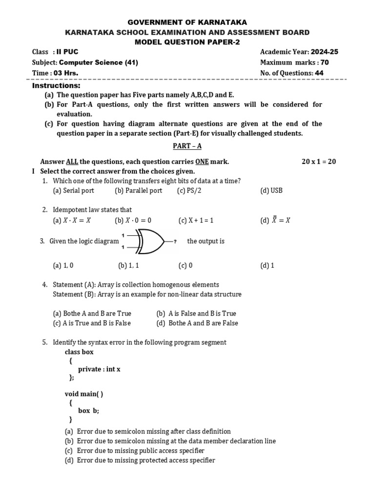 Karnataka II PUC Computer Science Exam Paper | PDF | Parameter ...