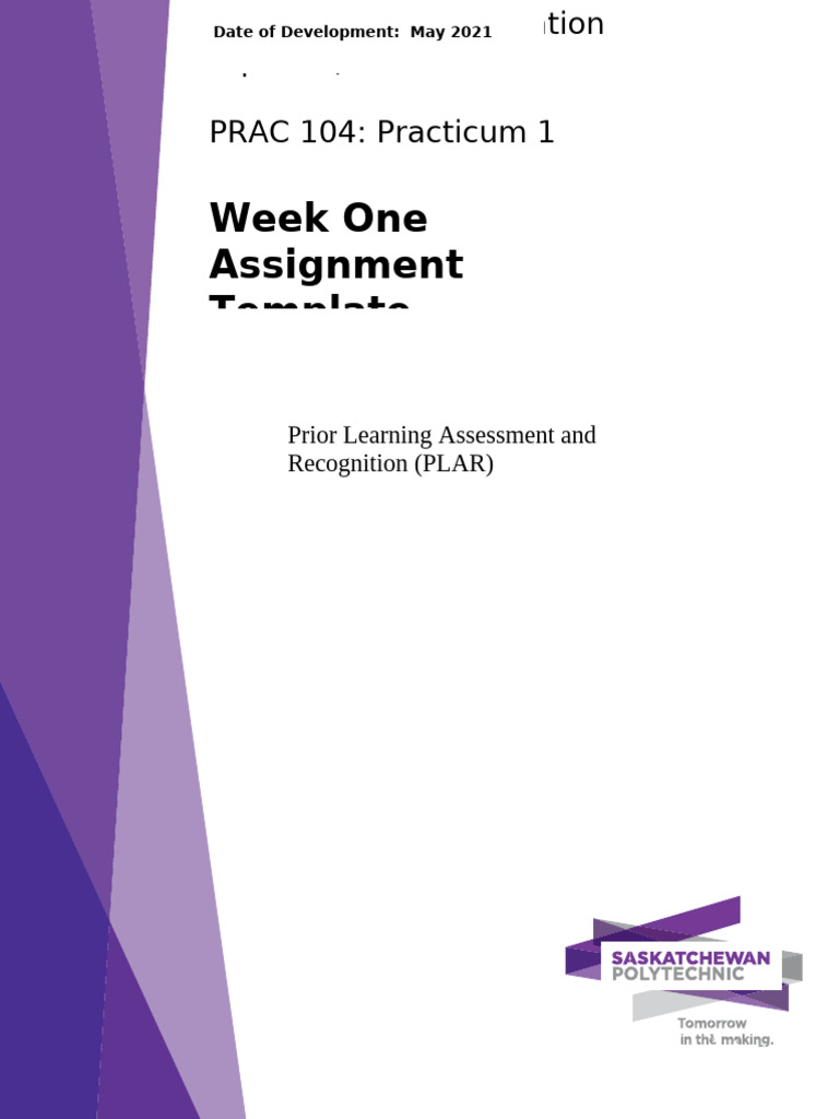 PLAR Week 1 Assignment Template ECE | PDF | Learning | Goal