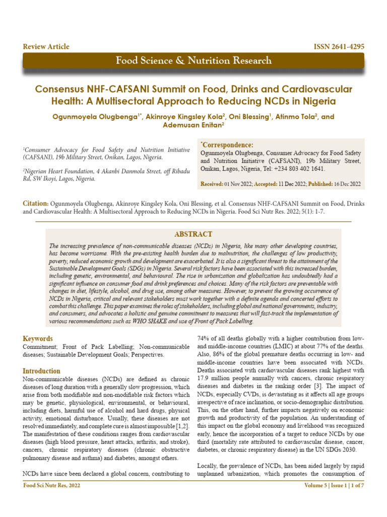Consensus NHF-CAFSANI Summit On Food, Drinks and Cardiovascular Health ...