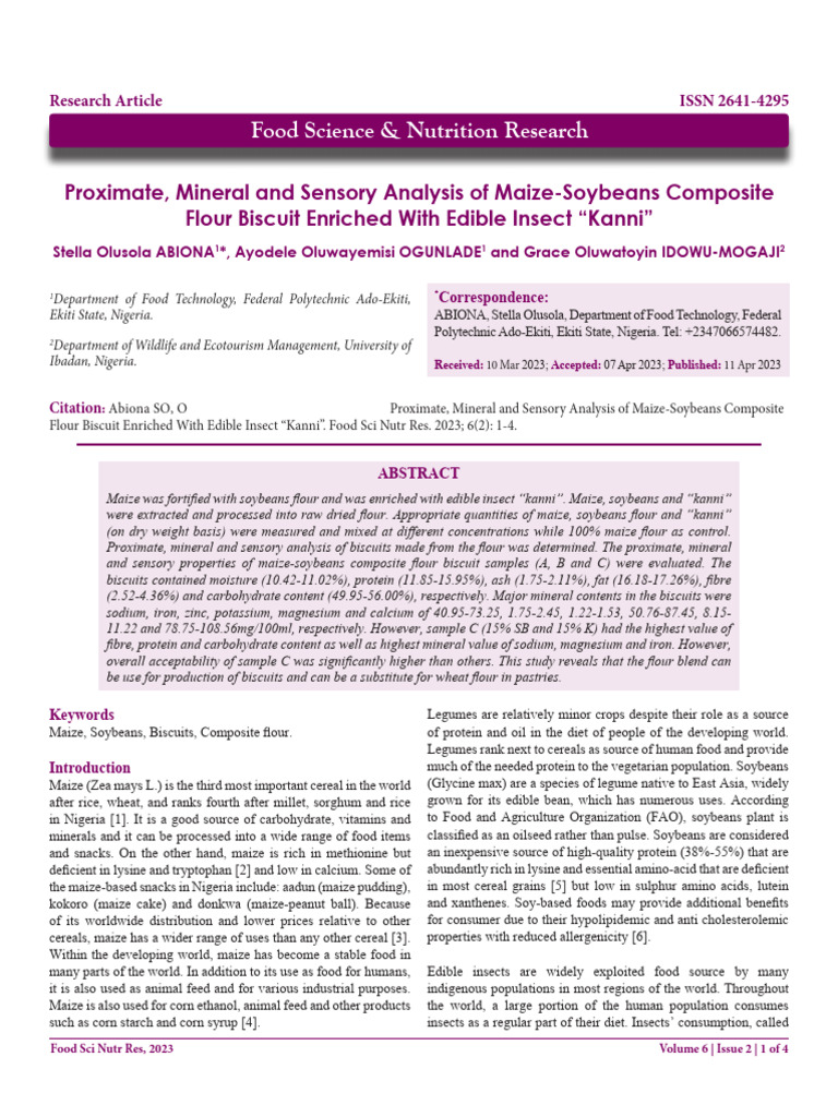 Proximate, Mineral and Sensory Analysis of Maize-Soybeans Composite ...