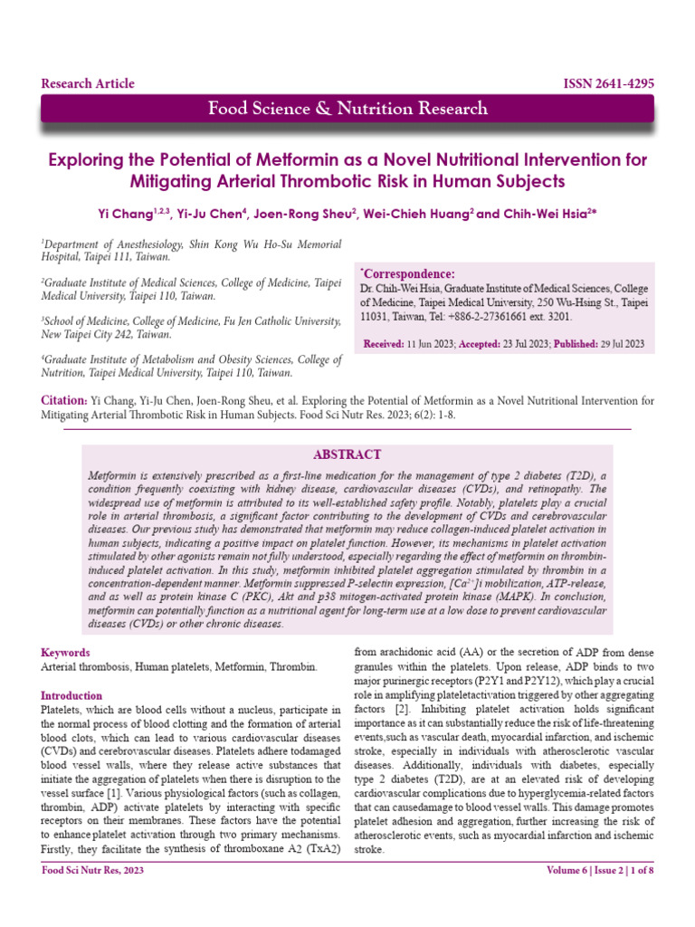Metformin's Role in Reducing Thrombotic Risk | PDF | Platelet | Coagulation