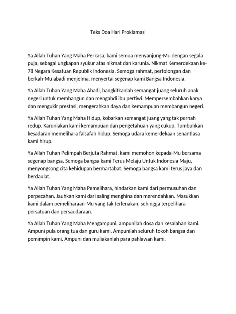 Teks Doa Hari Proklamasi Pdf