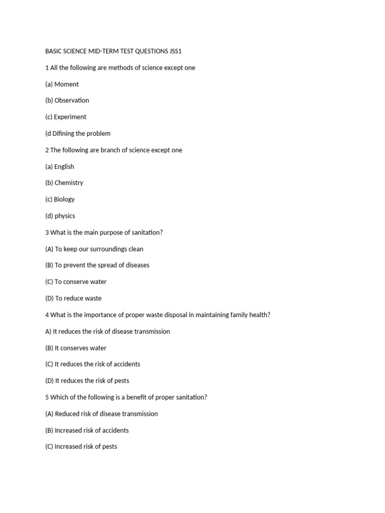JSS1 Basic Science Mid-Term Questions | PDF | Phenotypic Trait | Soil