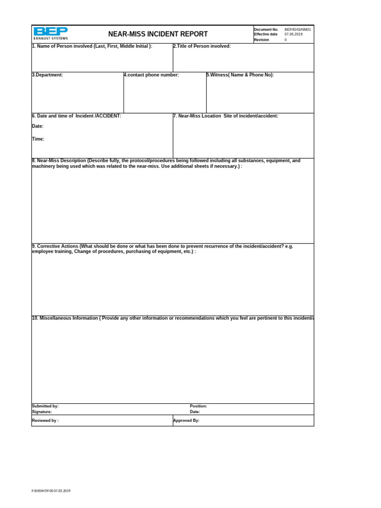 Near-Miss Incident Report Form | PDF