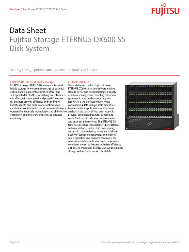 Fujitsu ETERNUS DX600 S5 Storage System | PDF | Hyper V | Solid State Drive