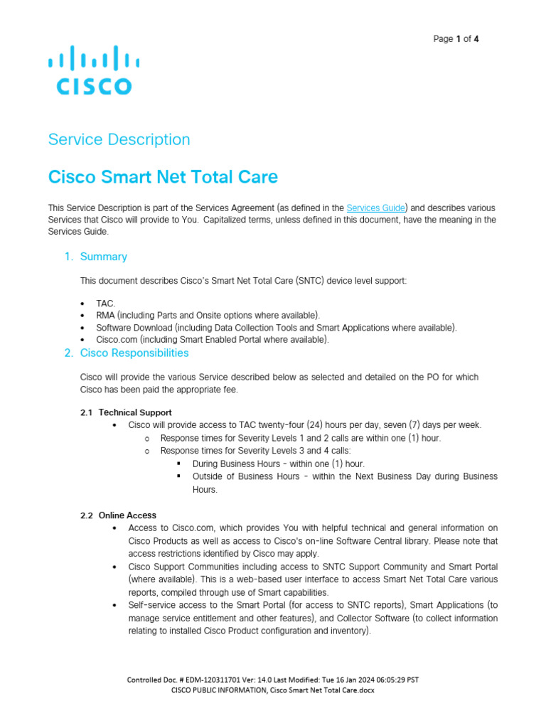 Cisco Smart Net Total Care Overview | PDF | Software | Computing
