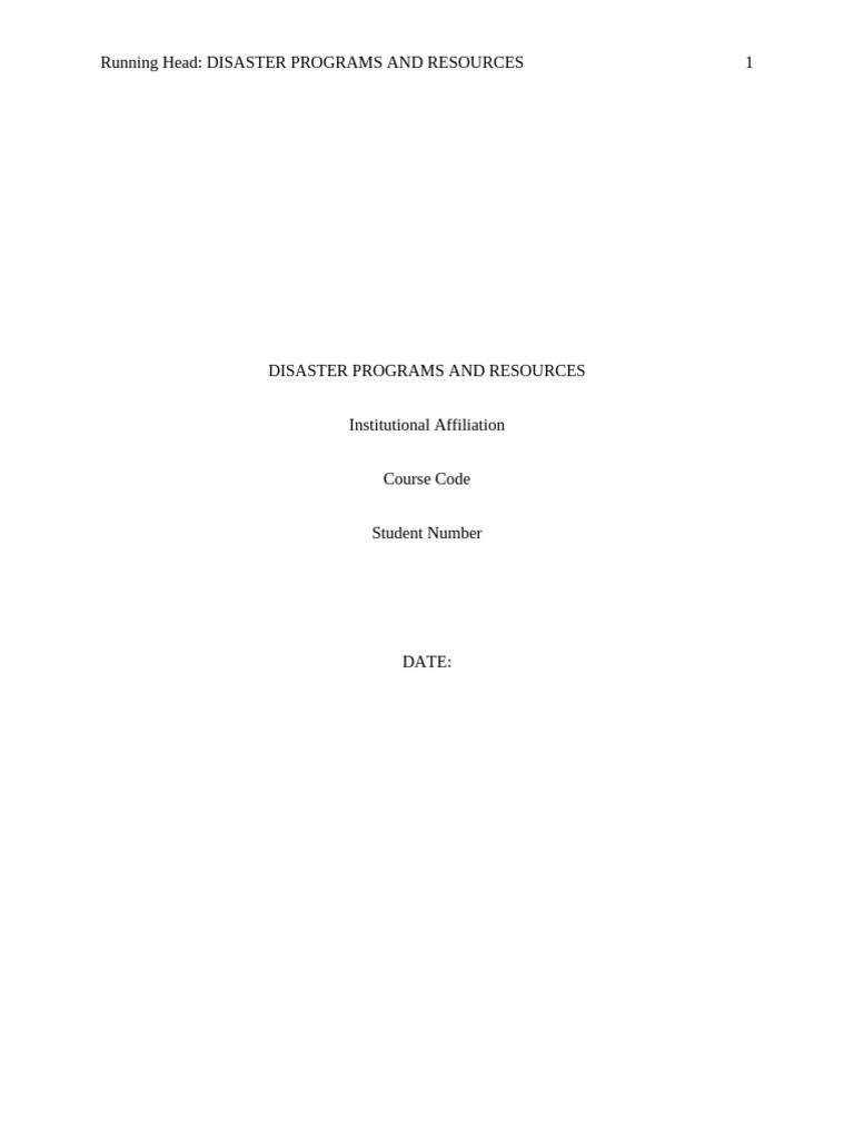 DISASTER PROGRAMS AND RESOURCES - Initial Posting - and - Response ...