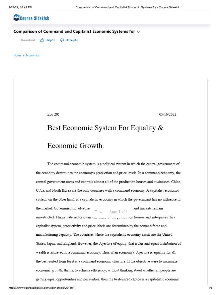 Comparison of Command and Capitalist Economic Systems for Course