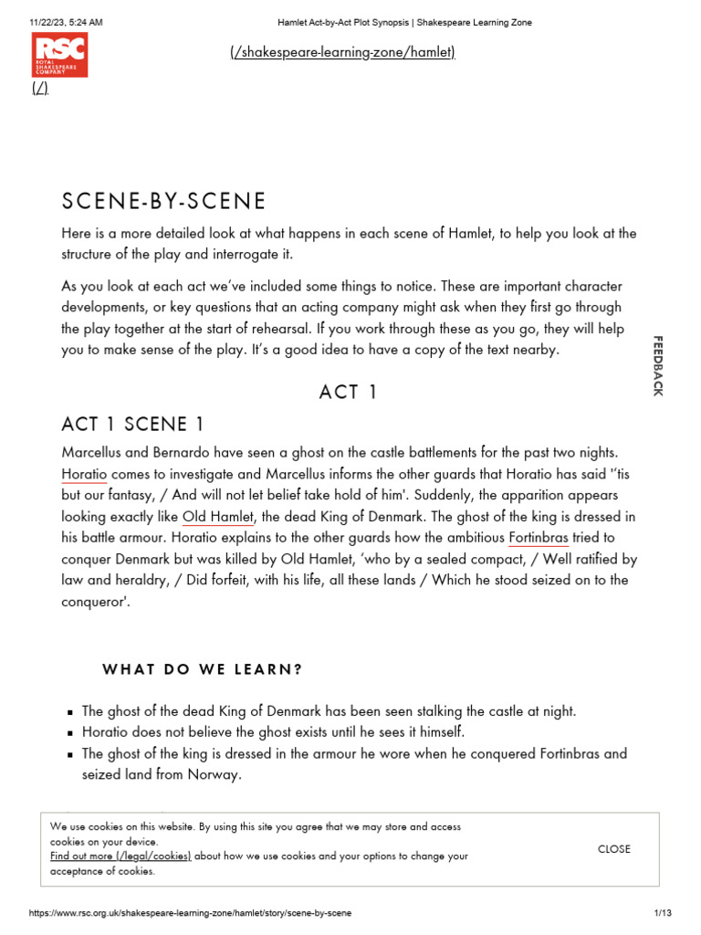 Hamlet act by act plot synopsis shakespeare learning zone pdf hamlet