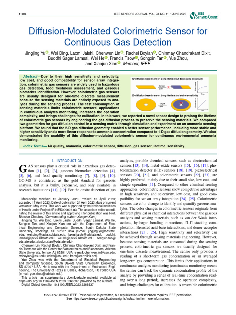 Continuous Colorimetric Gas Sensor | PDF | Ammonia | Diffusion