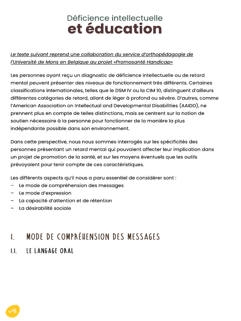 Déficience Intellectuelle Et Éducation - Handésir | PDF