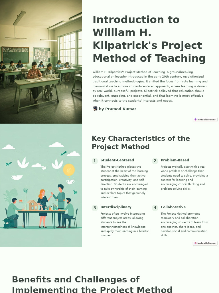 Introduction To William H Kilpatricks Project Method of Teaching | PDF