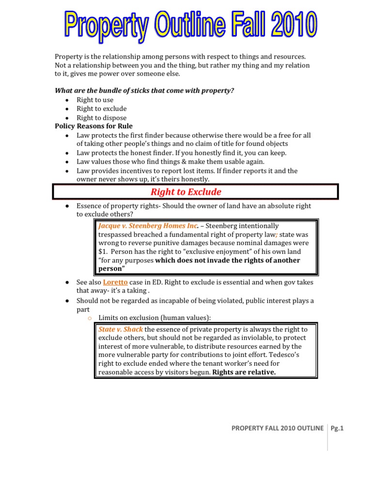NRA Property Outline Fall 2010 | PDF | Concurrent Estate | Eminent Domain