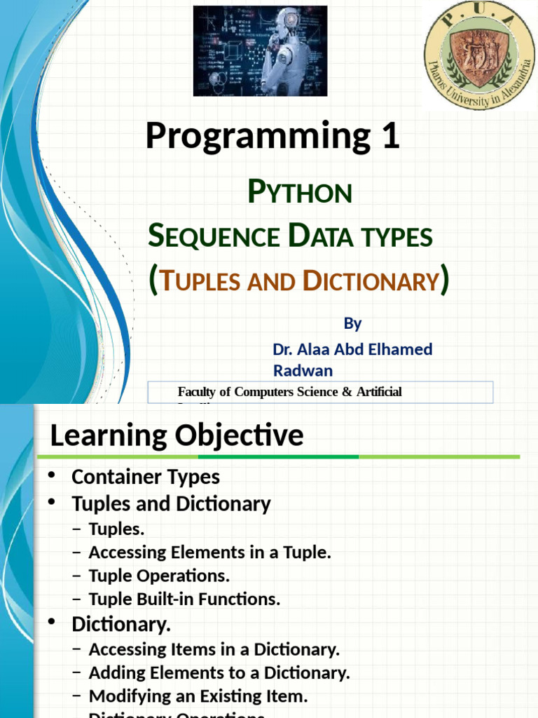 Alaa Lecture6 Tuples and Dictionary | PDF | Bracket | Data Type