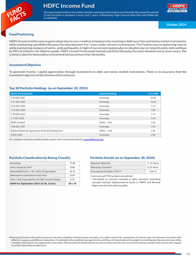 HDFC Income Fund Overview and Insights | PDF | Bond Duration | Bonds ...