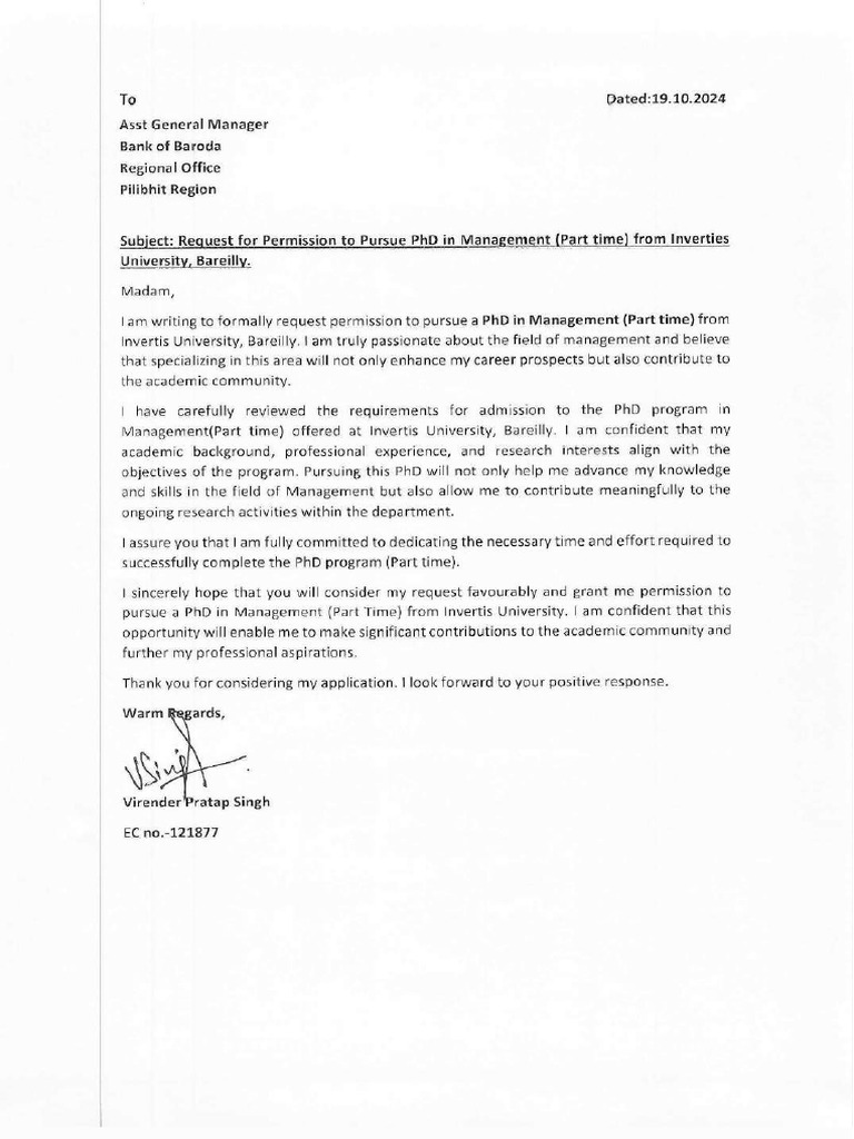 Permission For Admission in PHD | PDF