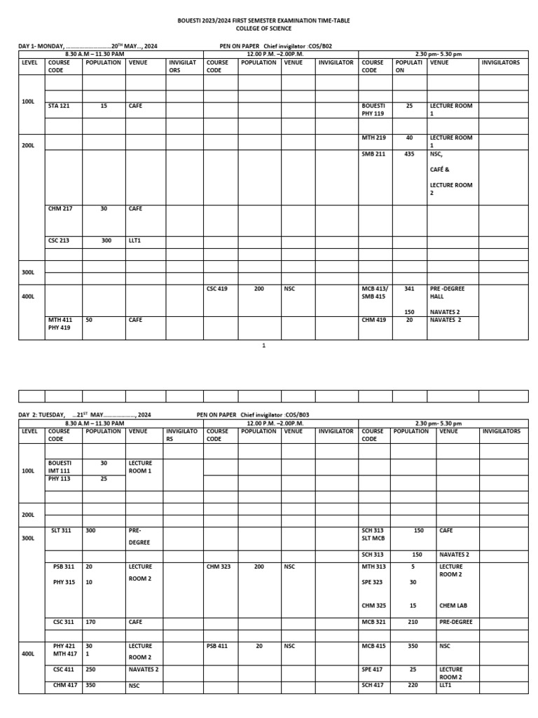 Spas Final Time Table 11th April Updated With MCB 211 - 2 | PDF