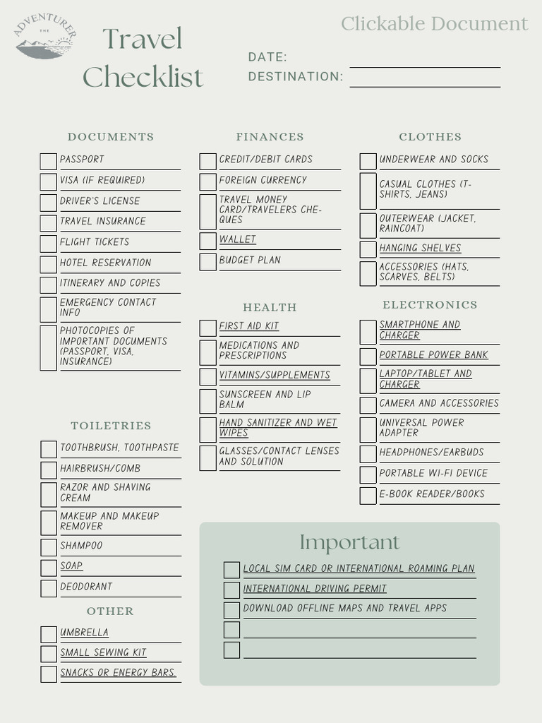 Travel Checklist - 20240708 - 235413 - 0000 | PDF