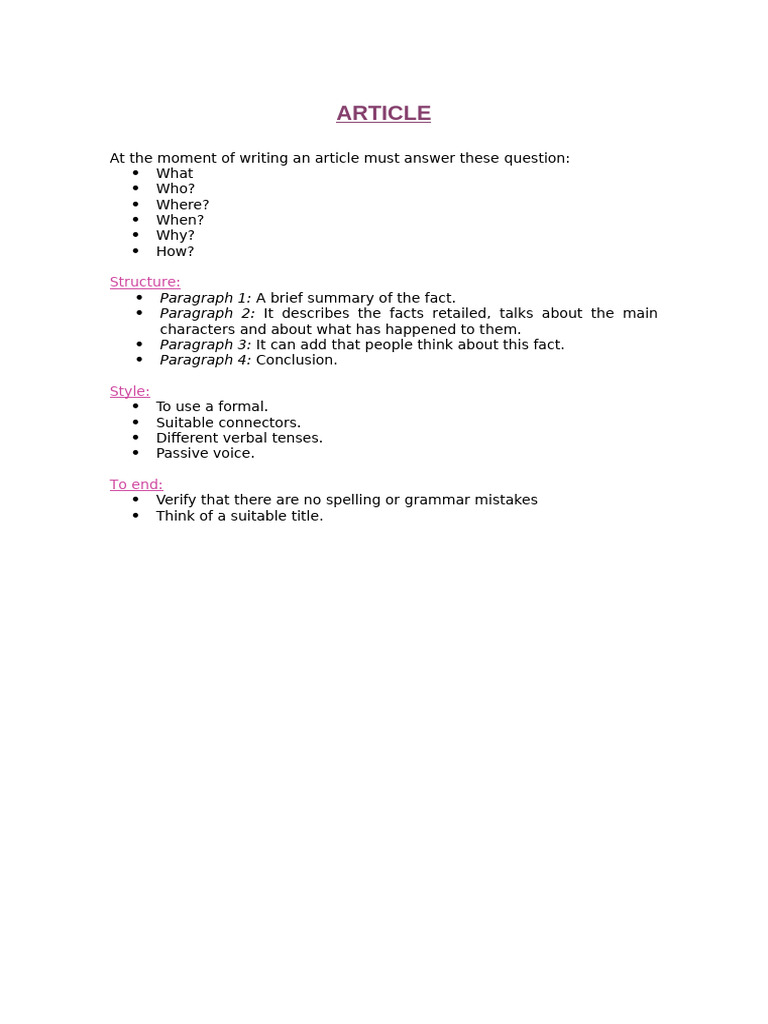 Article Writing Structure Guide | PDF | Verb | Subject (Grammar)