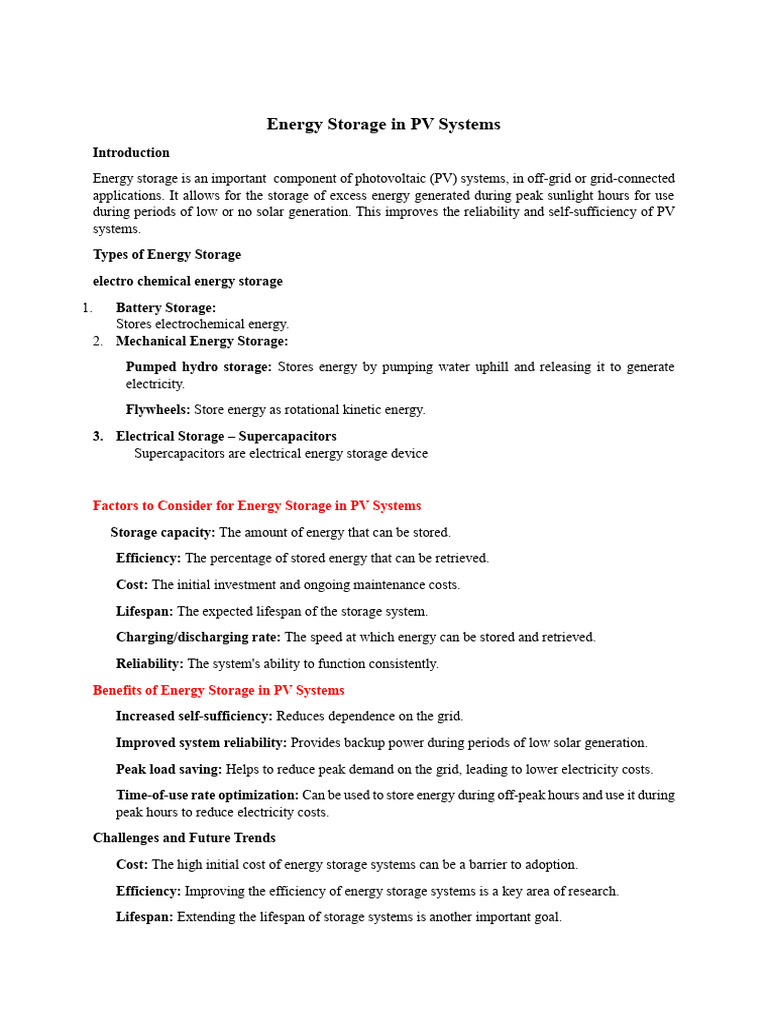 5 - Unit - Energy Storage in PV Systems | PDF | Energy Storage ...