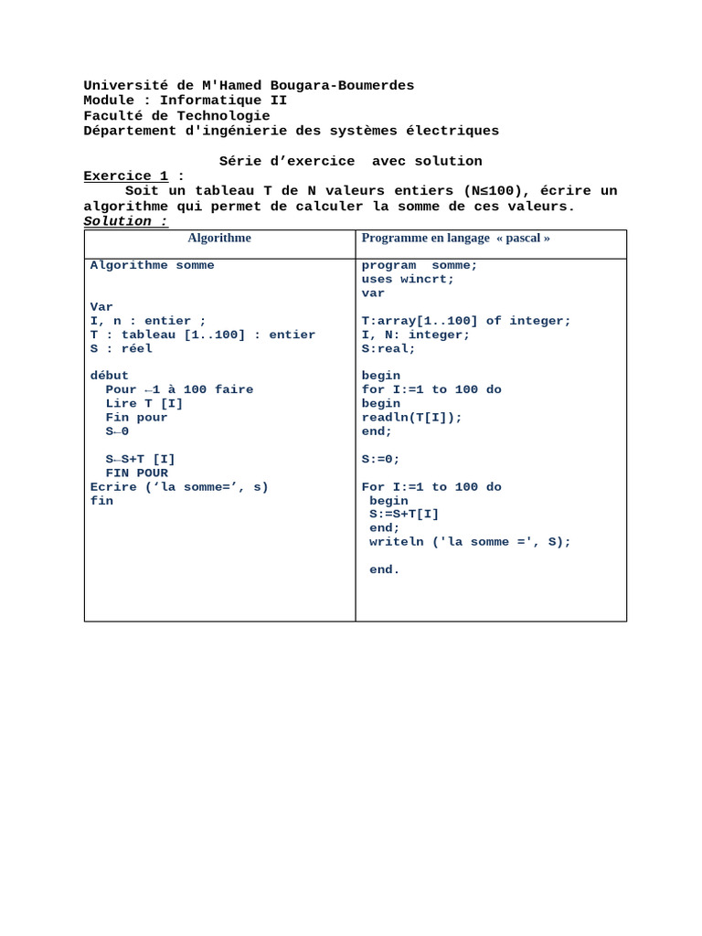 Exercices d'algorithmes sur tableaux | PDF | Génie logiciel | Informatique