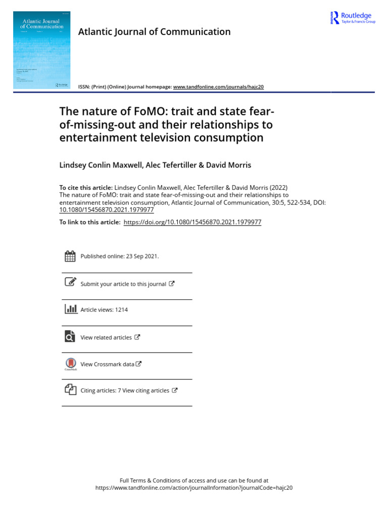 The Nature of FoMO - Trait and State Fear-Of-Missing-Out and Their ...