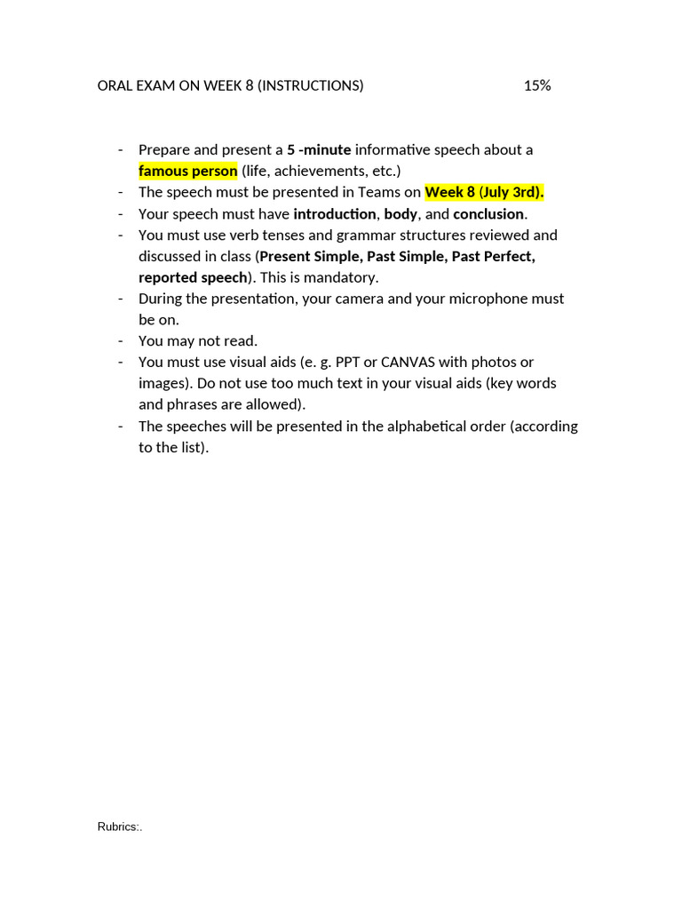 Instructions For Oral Exam English Iii Pdf Speech Human