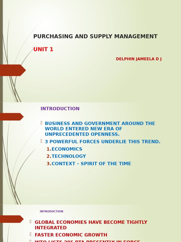 Purchasing and Supply Management Unit I | PDF | Procurement | Supply Chain