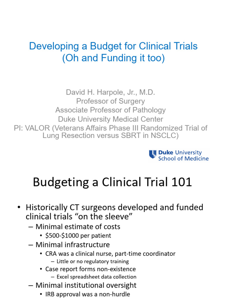 Budgeting and Funding Clinical Trials | PDF | Clinical Trial | Medicine