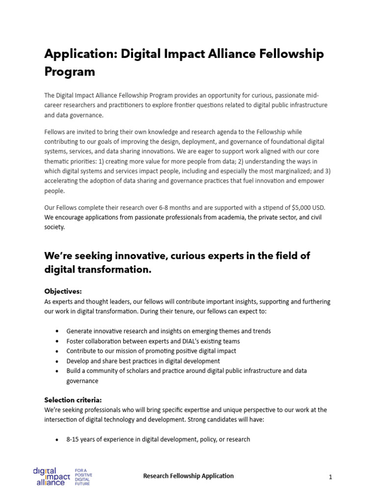DIAL Research Fellowship Application | PDF | Intellectual Property ...